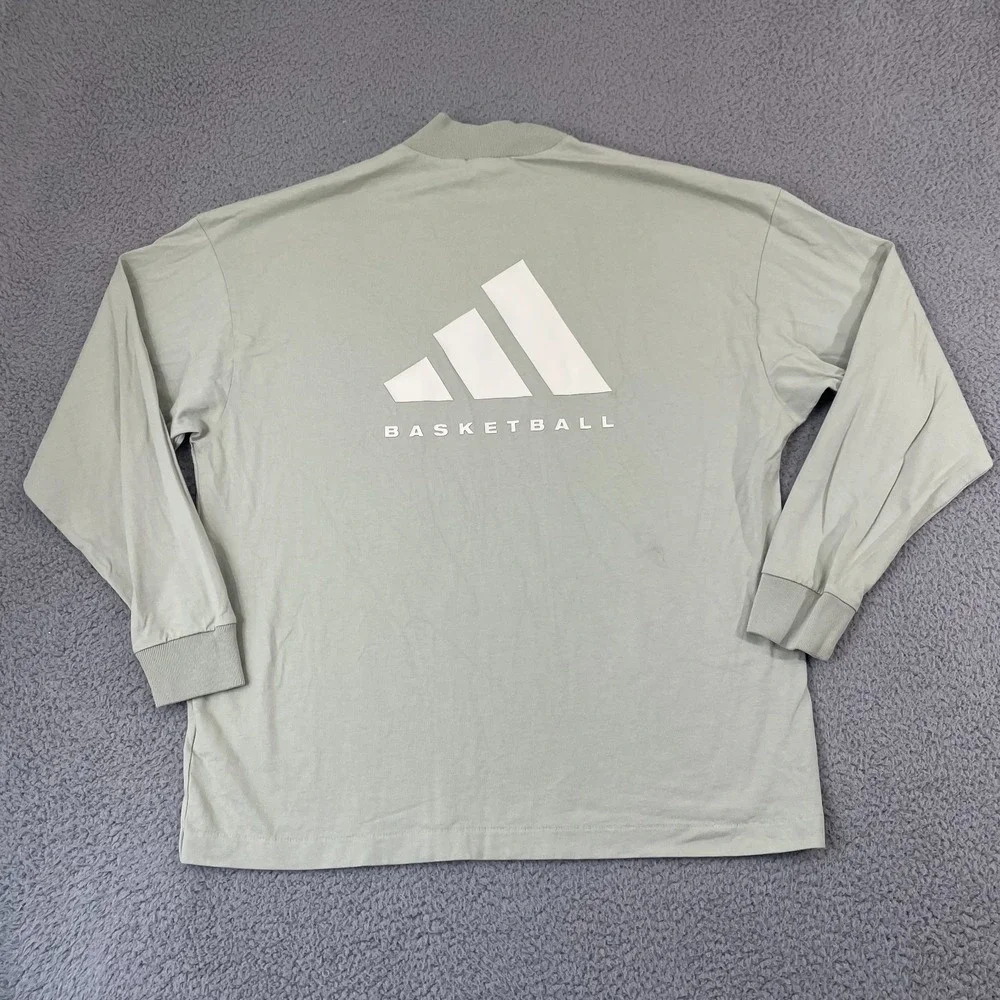 Adidas Basketball Mock Neck Shirt S Halo Green Oversized Sportswear Long Sleeve